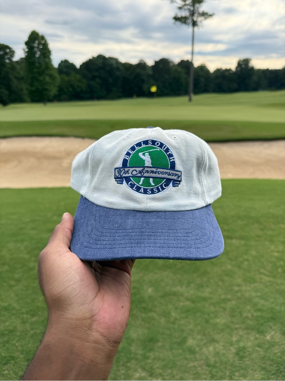 Vintage 90s Bellsouth Golf Classic 20th Anniversary White & Blue Golf Cap new - Picture 1 of 5